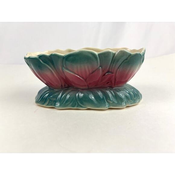 VTG Royal Copley Ceramic Pink & Blue Tulip Floral Pottery Planter Art Nouveau - Picture 1 of 16